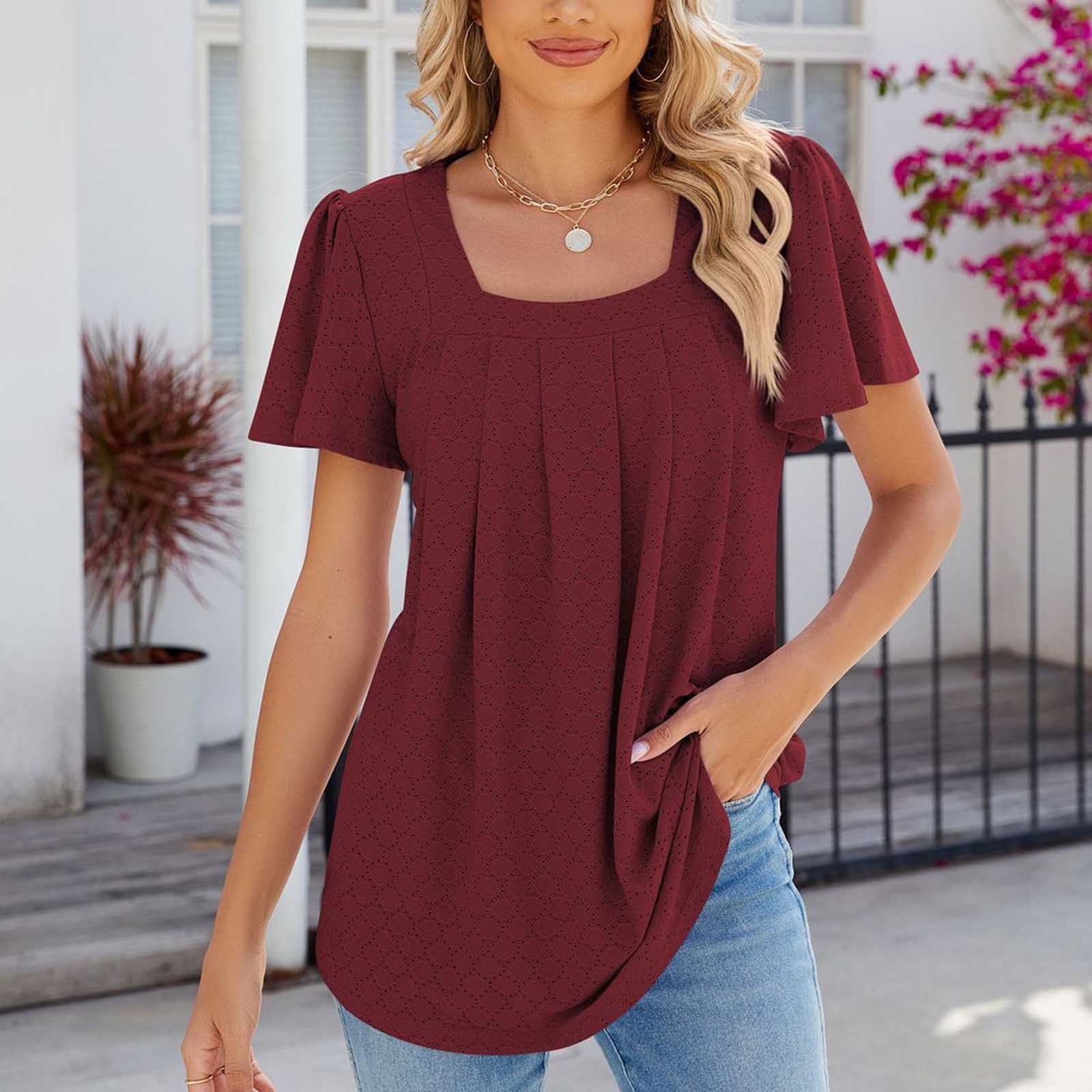 TUGOXIE Casual Womens Tops Red Tunic Loose Fit Boho Womens Blouses XL