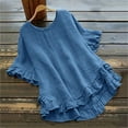 thumbnail image 1 of TUGOXIE Plus Size Shirts for Women Short Sleeve Basic Blue Ruffle Crew Neck Loose Fit Tops for Women Trendy L, 1 of 5