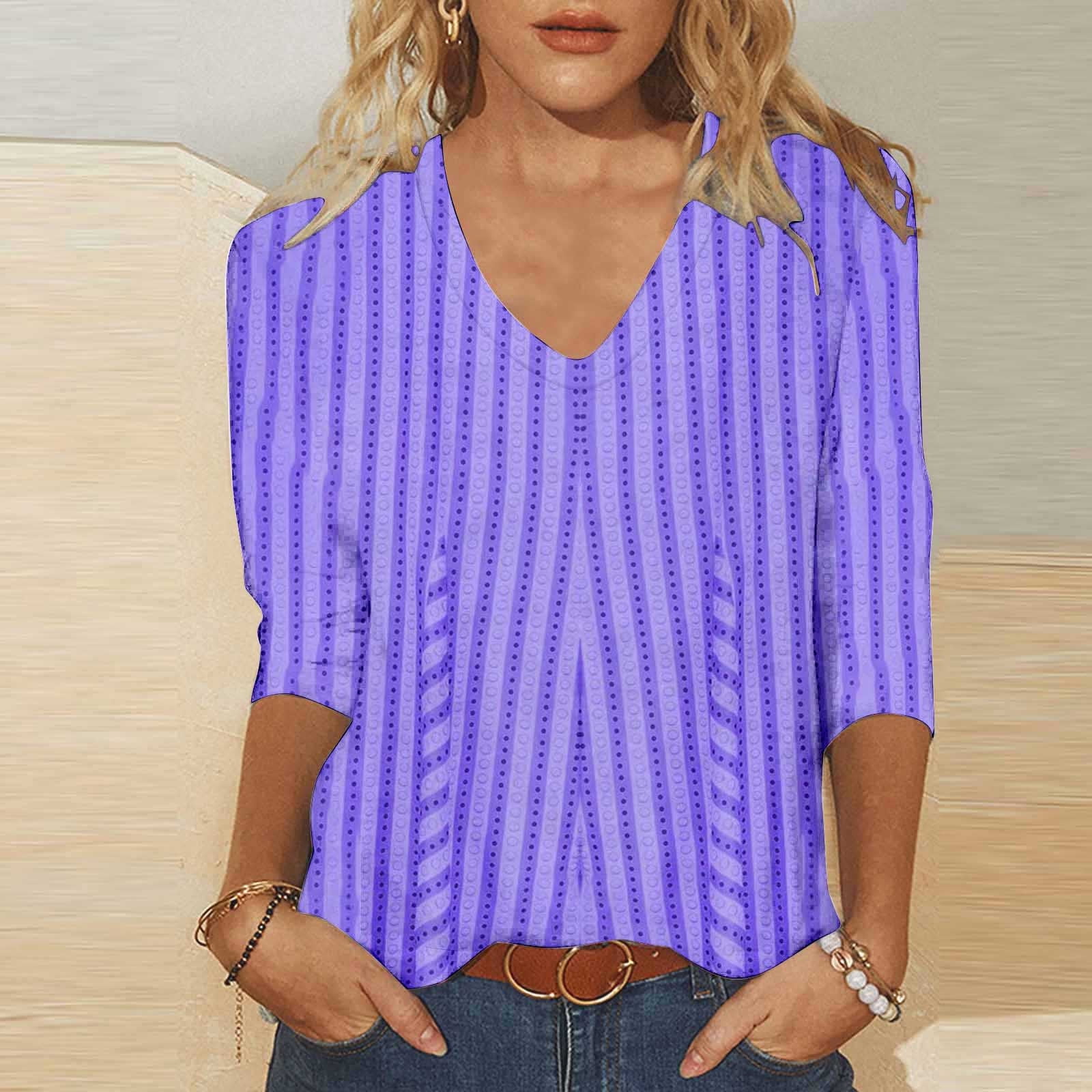 TUGOXIE Purple Shirt for Women 2024 3/4 Sleeve Casual Loose Tunic Boho
