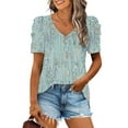 thumbnail image 1 of TUGOXIE Short Sleeve Womens Shirts Summer Graphic Green Casual V Neck Tunic Women Blouses M, 1 of 5