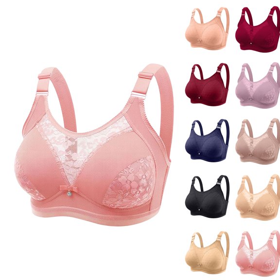 TUGOXIE Wire Free Bras for Women Push Up Full Coverage Pink Lace Bralettes for Womens,36BC