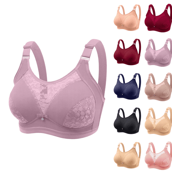TUGOXIE Wire Free Bras for Women Push Up Full Coverage Purple Lace Bralettes for Womens,38BC