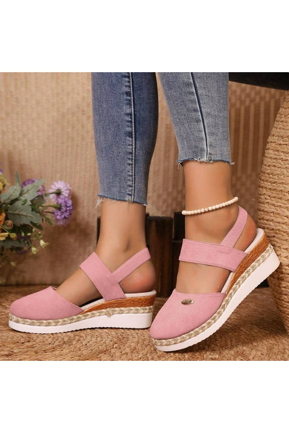 TUGOXIE Women Sandals Platform Pink Closed Toe Flats Lady'shoes,Size 37