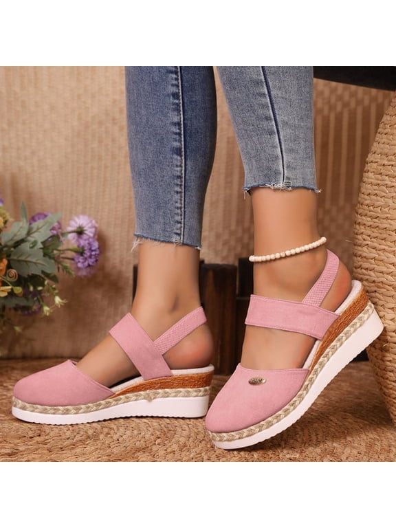 TUGOXIE Women Sandals Platform Pink Closed Toe Flats Lady'shoes,Size 37