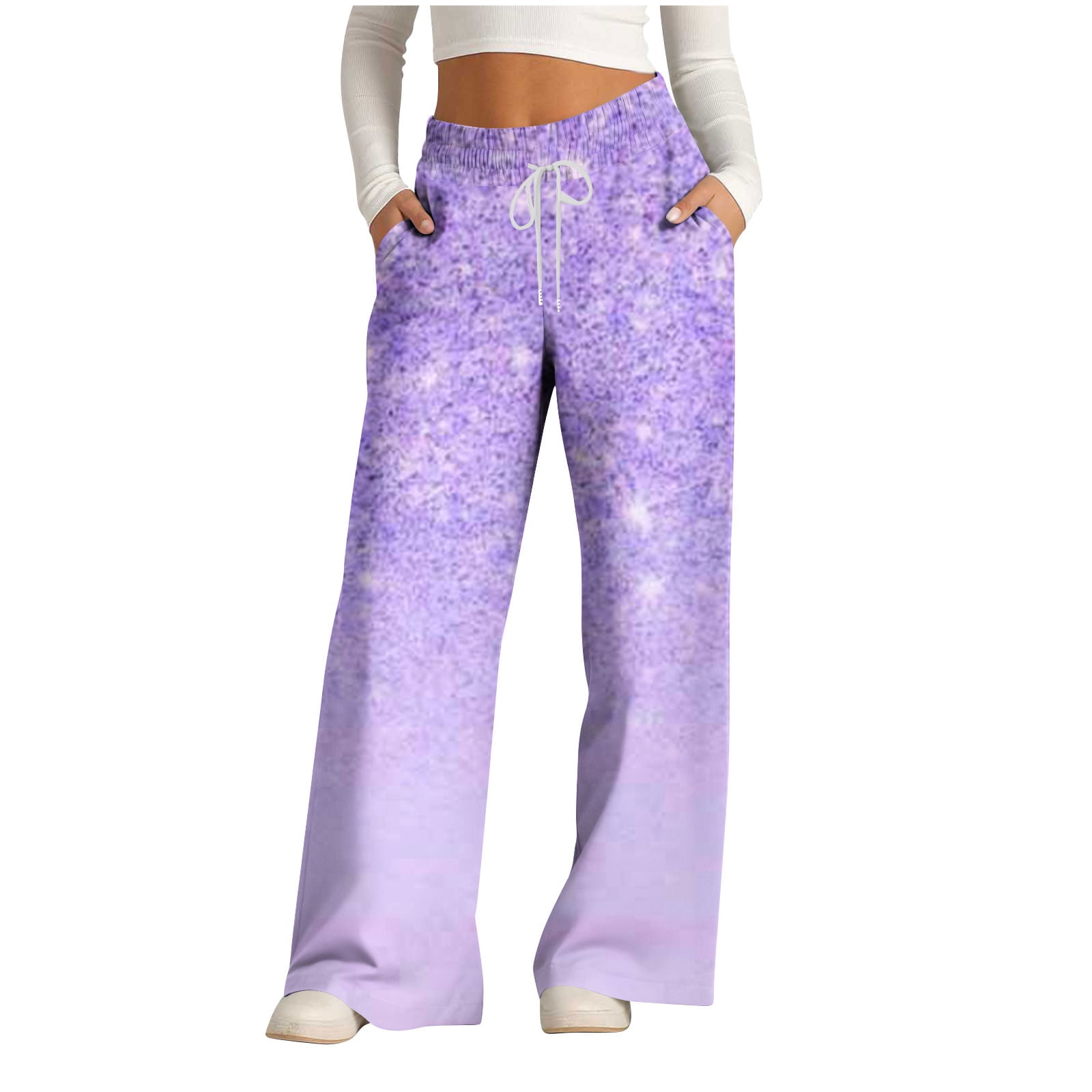 TUGOXIE Jogger Womens Casual Pants High Waisted Palazzo Glitter