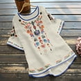 thumbnail image 1 of TUGOXIE Womens Fall Tops Boho Beige High Low Embroidered Linen Shirts for Ladies, 1 of 6