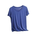 thumbnail image 1 of TUGOXIE Womens Shirts Blue Tunic Cotton Short Sleeve Pullover Plain Thin Loose Cute Tops for Women XL, 1 of 4