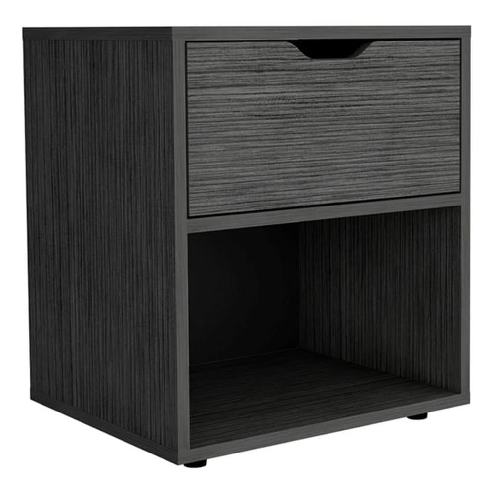 Aberdeen Gray Engineered Wood Nightstand with Drawer and Open Shelf