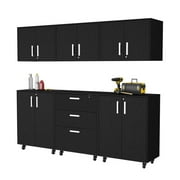Akron 6 Piece Garage Set, 3 Storage Wall Cabinets + 2 Storage Cabinets + Storage Drawer Base Cabinet, Black