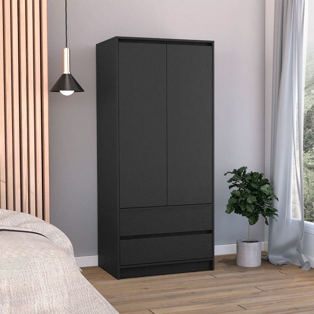 TUHOME Austin 2 Drawers Armoire Engineered Wood Armoires in Black