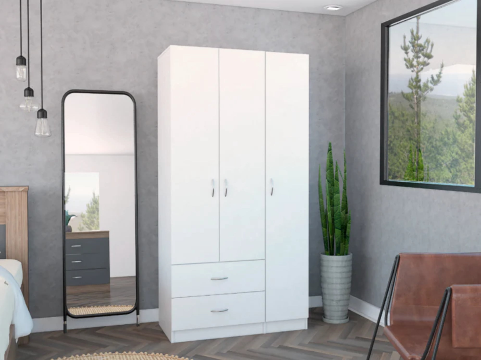 TUHOME Austral 3 Doors Armoire Engineered Wood Armoires in Beige ...