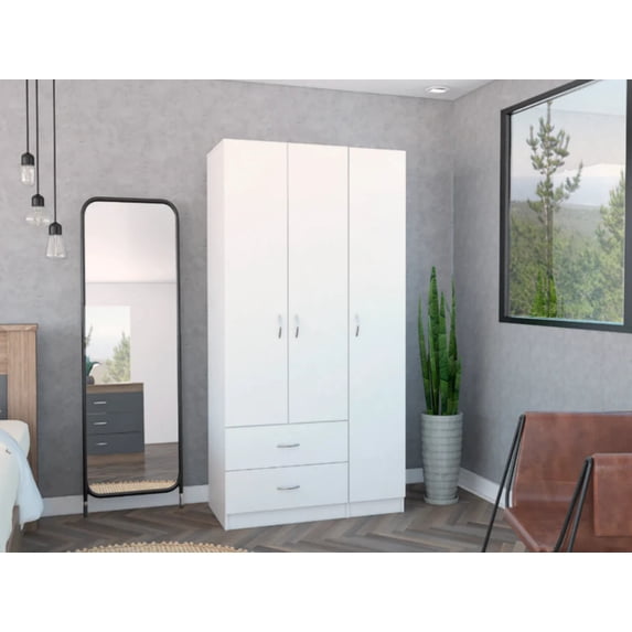 TUHOME Austral 3 Doors Armoire Engineered Wood Armoires in Beige