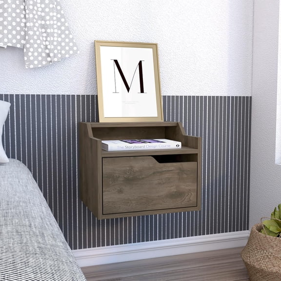 TUHOME Busan Floating Nightstand with Wall-Mounted Design, Single Storage Drawer
