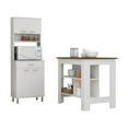 thumbnail image 1 of Cala 2 Piece Kitchen Set, Cala Kitchen Island + Della 60 Pantry, White /Walnut, 1 of 6