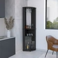 thumbnail image 1 of Chicago 75" H Mirrored Corner Bar Cabinet, With Glass Doors, Two Shelves and Stemware Black, 1 of 5
