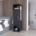 thumbnail image 1 of TUHOME Cluster 63-Inch Tall One-Door Wardrobe Cabinet with Mirror, Hanging Rod, 1 of 5