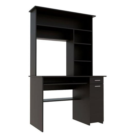 TUHOME Compu 180 Hutch Desk Engineered Wood Desks in  Black