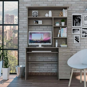 TUHOME Compu 180 Hutch Desk  Engineered Wood Desks in  Gray
