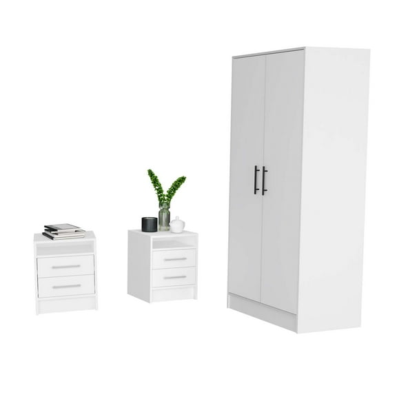 Cresco 3 Piece Bedroom Set, Ambery 180 Armoire + Eter Nightstand + Eter Nightstand, White