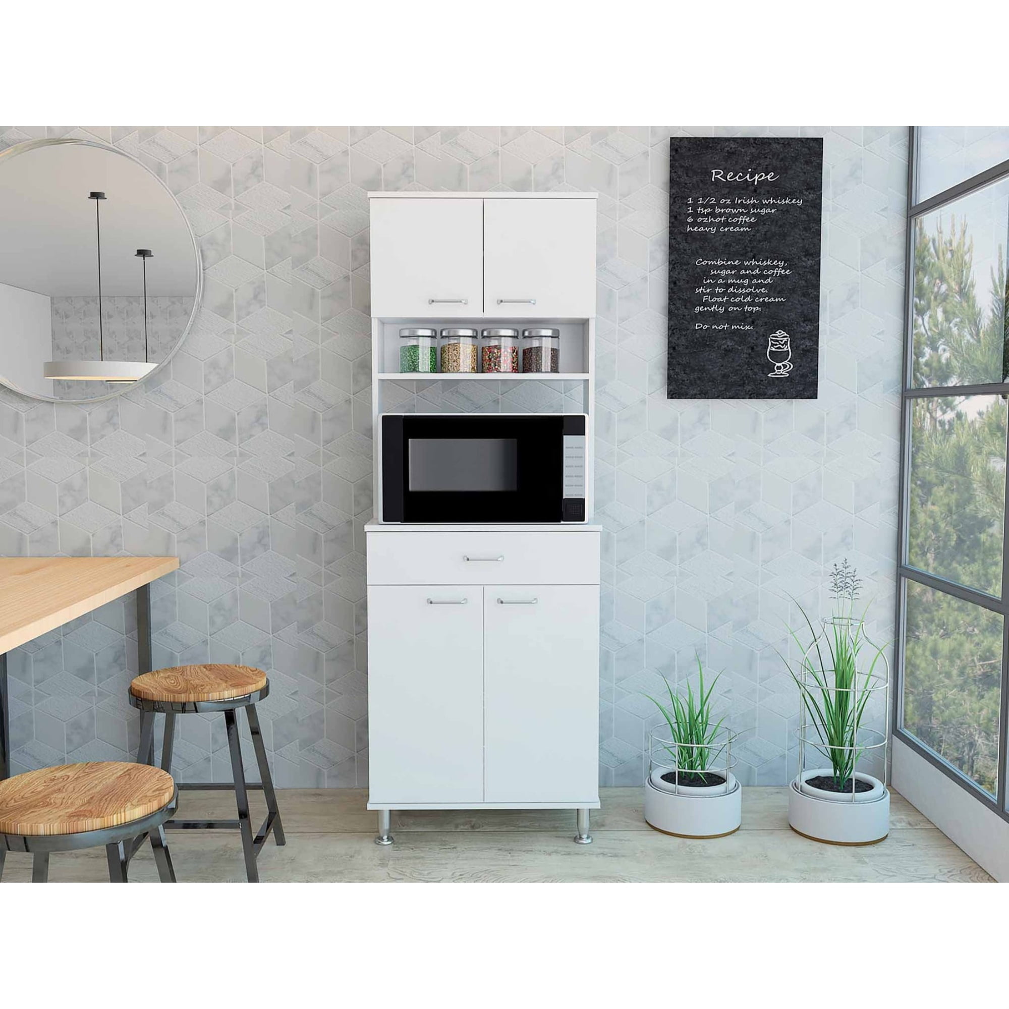 Helis White 66.5" Double Door Kitchen Pantry Cabinet