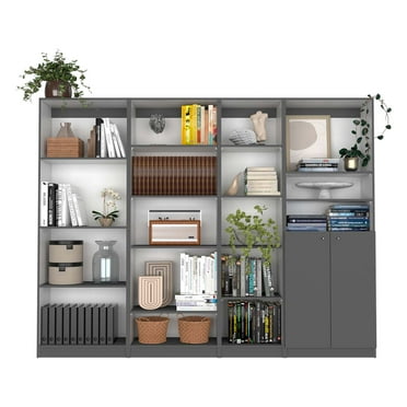 TUHOME Dixie 4 Piece Living Room Set with 4 Bookcases Matt Gray  white