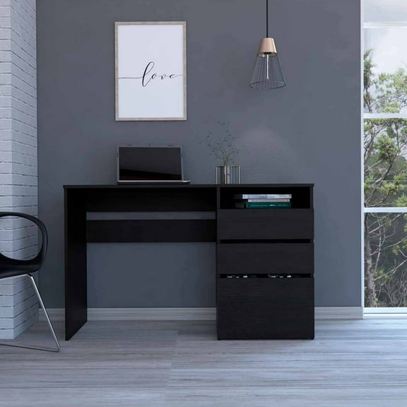 TUHOME Dublin Three Drawer Computer Desk Engineered Wood Desks in  Black