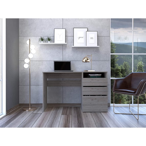 TUHOME Dublin Three Drawer Computer Desk Engineered Wood Desks in Gray