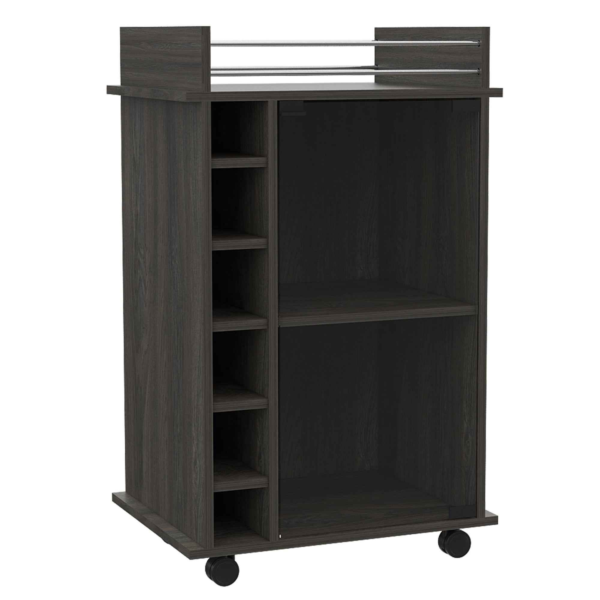 Espresso Modern Rectangular Bar Cart with Wine Rack and Storage