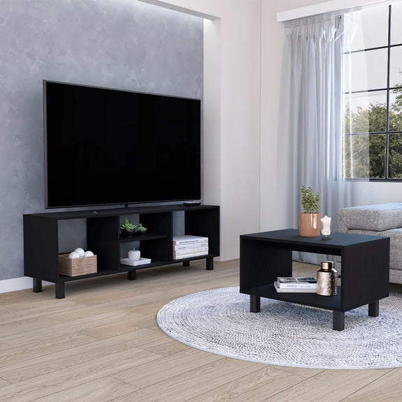 TUHOME Eclipse Living Room Duo Set with TV Stand and Coffee Table Featuring Steel Accents