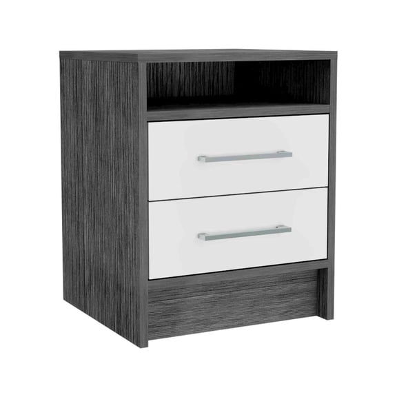 TUHOME Eter Nightstand with Two Drawers, Open Storage Shelf and Spacious Top Surface
