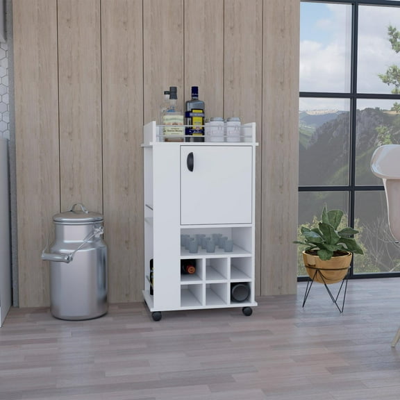 Fargo Bar Cart with Built-In Wine Storage for Six Bottles, Single-Door Cabinet, Open Display