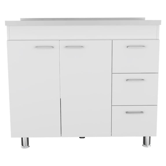 Ferretti Utility Sink with Three Drawers and Double Door Cabinet White