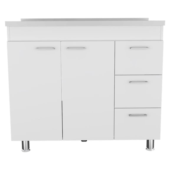 Ferretti Utility Sink with Three Drawers and Double Door Cabinet White