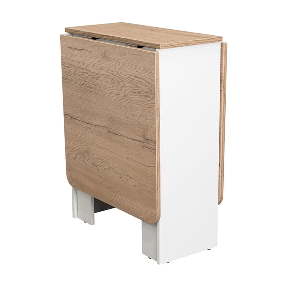 TUHOME Gateleg Folding Table, Drop-Leaf Design, Expands to 58.7 in W, White and Macadamia