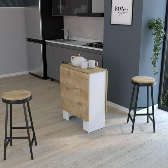 TUHOME Gateleg Folding Table with Space-Saving Drop-Leaf Design, Compact Foldable Structure