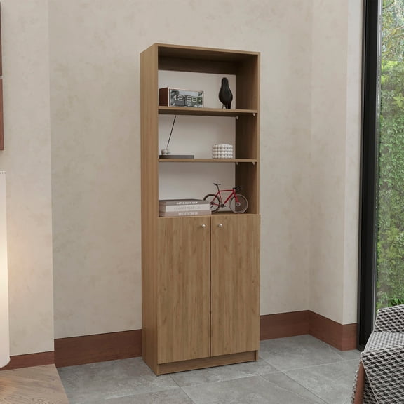 TUHOME Home 2-Door Bookcase with Enclosed Cabinet Storage and Three Open Multi-Tier Shelve