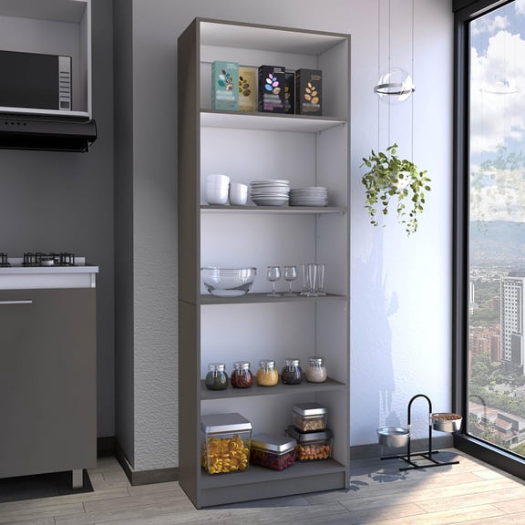 Home 4 Shelves Bookcase with Multi-Tiered Storage Matt Gray / White