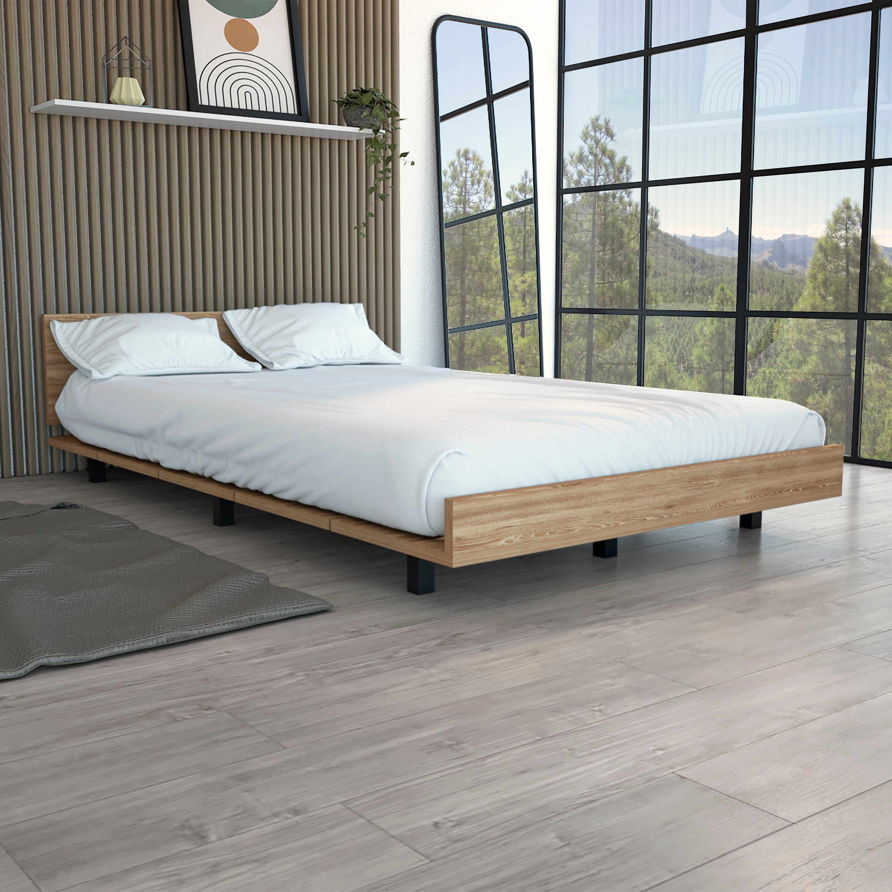 TUHOME Kaia Twin Bed Base Engineered Wood Beds in Beige - Walmart.com