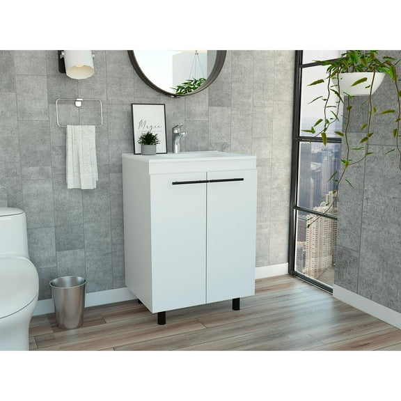 Khari 24" Floor Cabinet, Double Door, Two Shelves White