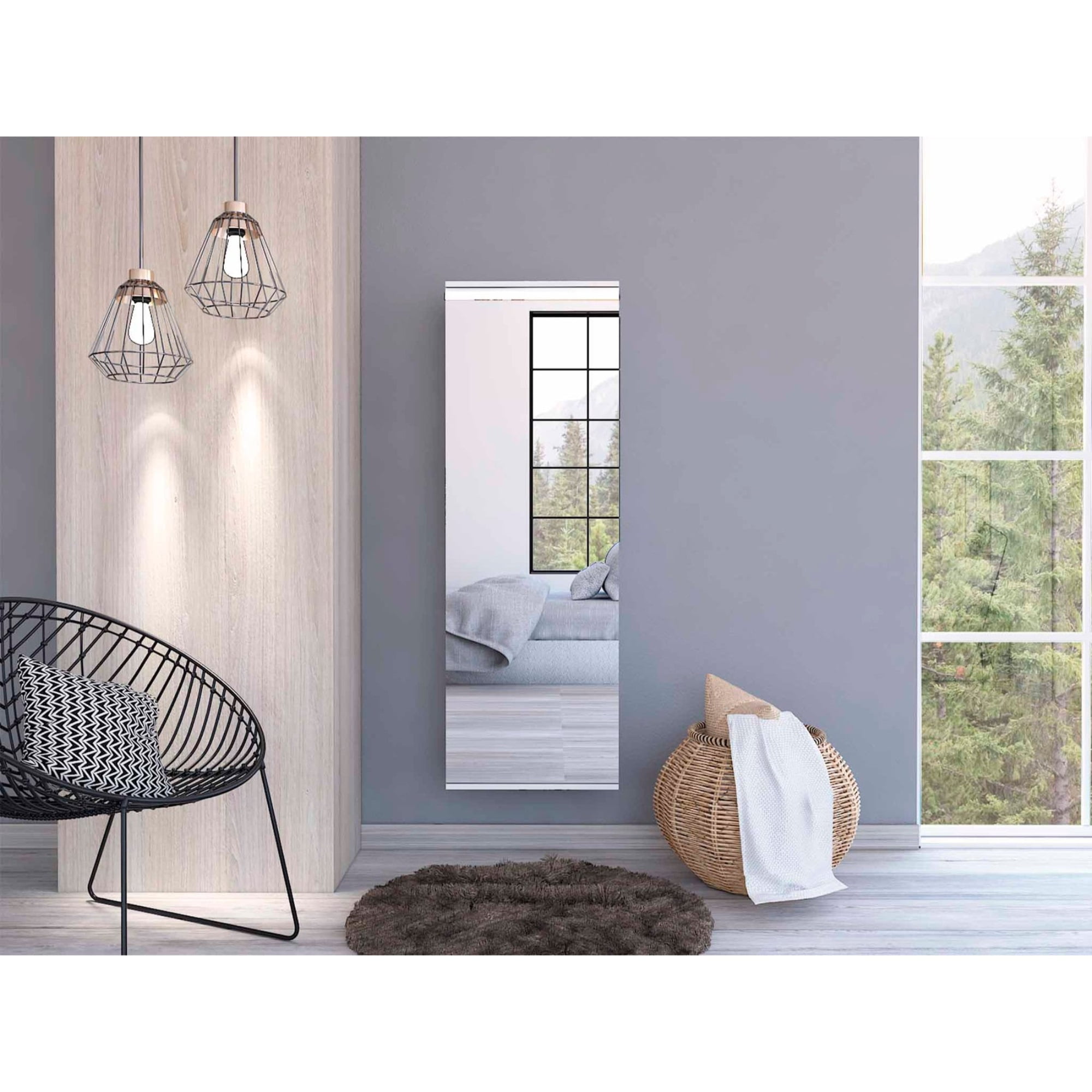 White Wall Mounted Shoe Rack with Mirror and Single Door