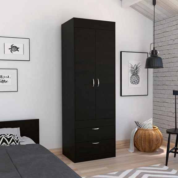 TUHOME Lisboa 2-Door Armoire with Double Door Storage, Two Spacious Drawers, Concealed Hanger