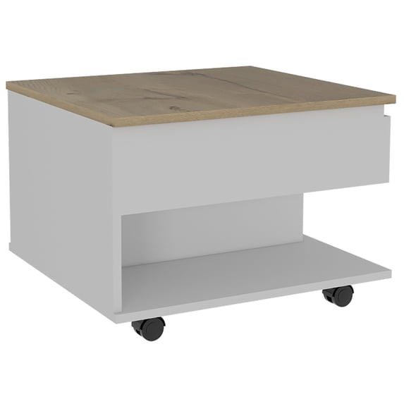 TUHOME Luanda Lift Top Wooden Coffee Table with Casters and One Shelf, White/Light Oak