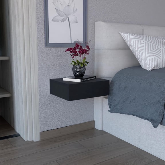 TUHOME Milano Floating Nightstand with Wall-Mounted Design, Spacious Storage Drawer