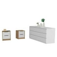 thumbnail image 1 of Milburn 3 Piece Bedroom Set, Asteria 6 Drawer Double Dresser + 2 Kaia Nightstands, White / Pine, 1 of 6