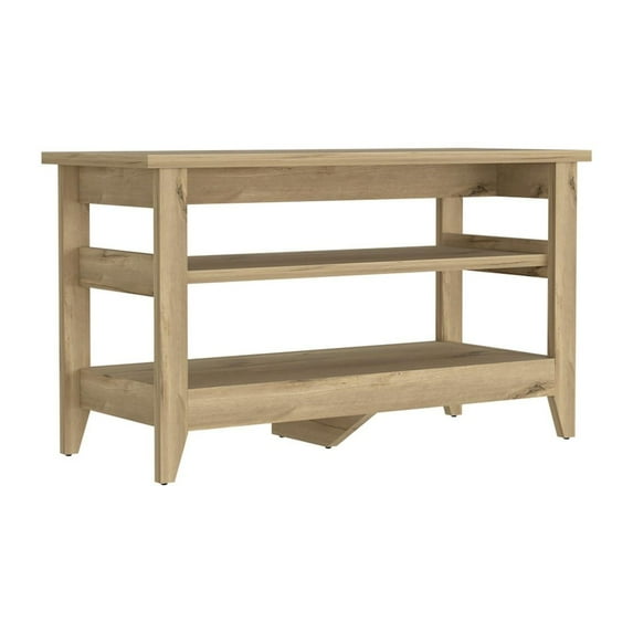 Misuri Storage Bench, Four Legs, 3-Tier Shelf Light Oak