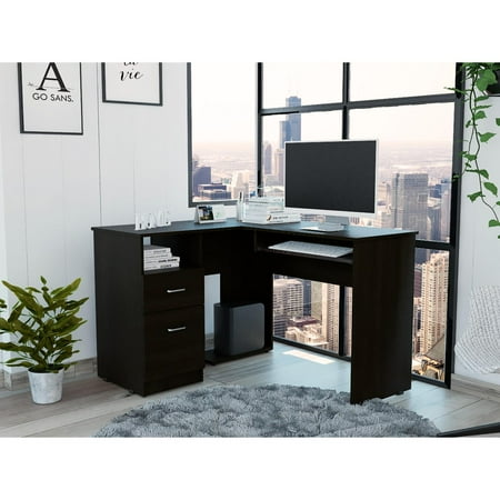 TUHOME Mix L-Shaped Desk Black Wengue