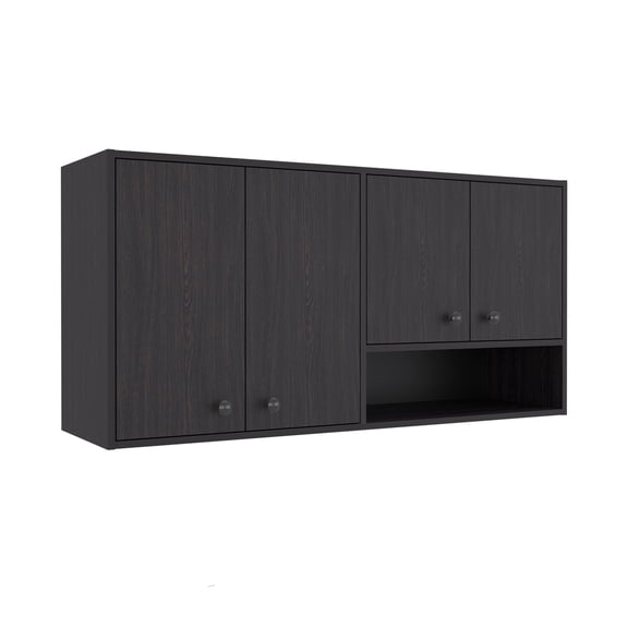 TUHOME Napoleon Wall-Mounted Kitchen Cabinet with 4 Door Closed Storage Cabinets, Interior Shelves and Open Small Storage Space