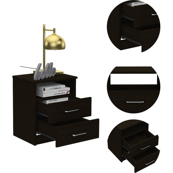 TUHOME Napoles 2-Drawer 19.9-inch High Nightstand, Black