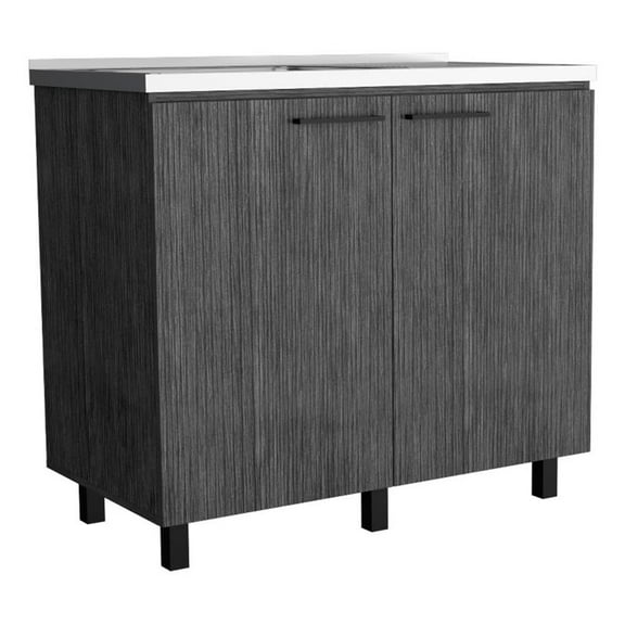 Napoles 2 Utility Sink with Cabinet, Stainless Steel Countertop, Interior Shelf Smokey Oak