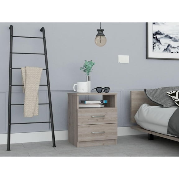 Tuhome Napoles Nightstand in Black with Two Drawers and Open Compartment, Modern Design